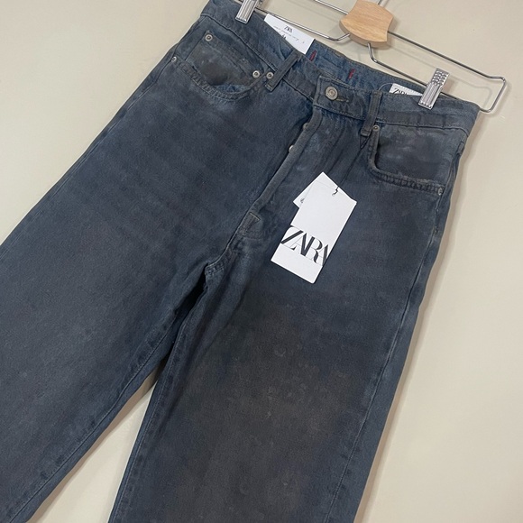 NWT ZARA SIGNATURE DENIM THE LOOSE FIT IN DISTRESSED RESIN STRAIGHT LEG EU34/US2 - Picture 4 of 15